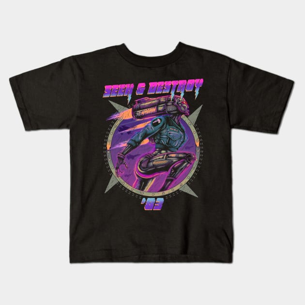 "SEEK & DESTROY " (PURPLE) Kids T-Shirt by joeyjamesartworx